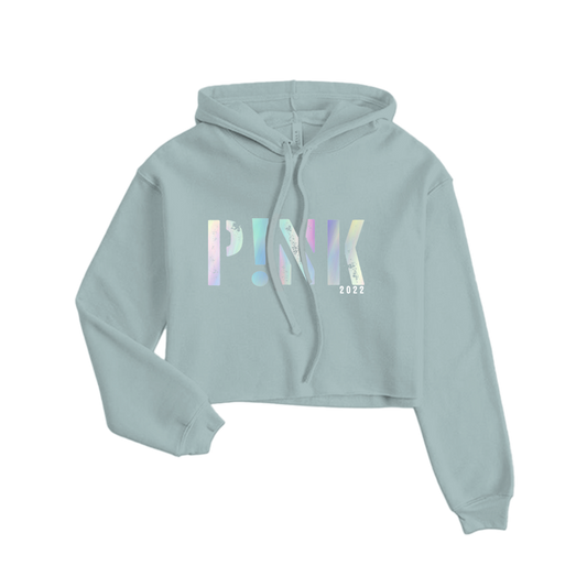 P!NK Foil Logo Sage Cropped Hoodie