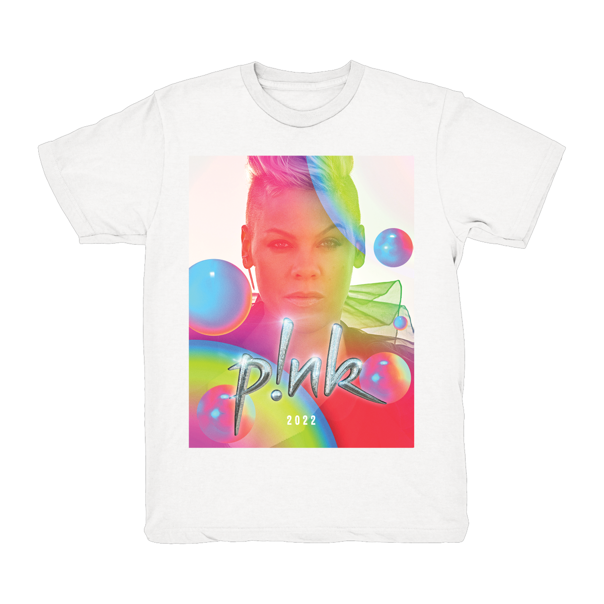 P!NK Summer 2022 Rainbow Photo White Tee